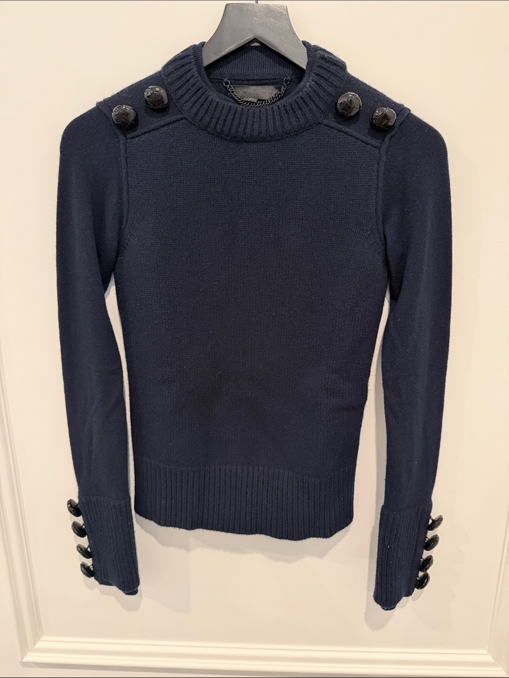 Burberry Prorsum Navy Merino Wool/Cashmere Sweater with Button Detail Sweater